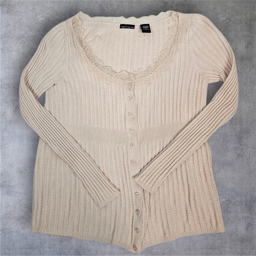 Vintage Y2K Moda International Light Pink Babydoll Cardigan Sweater Large N91